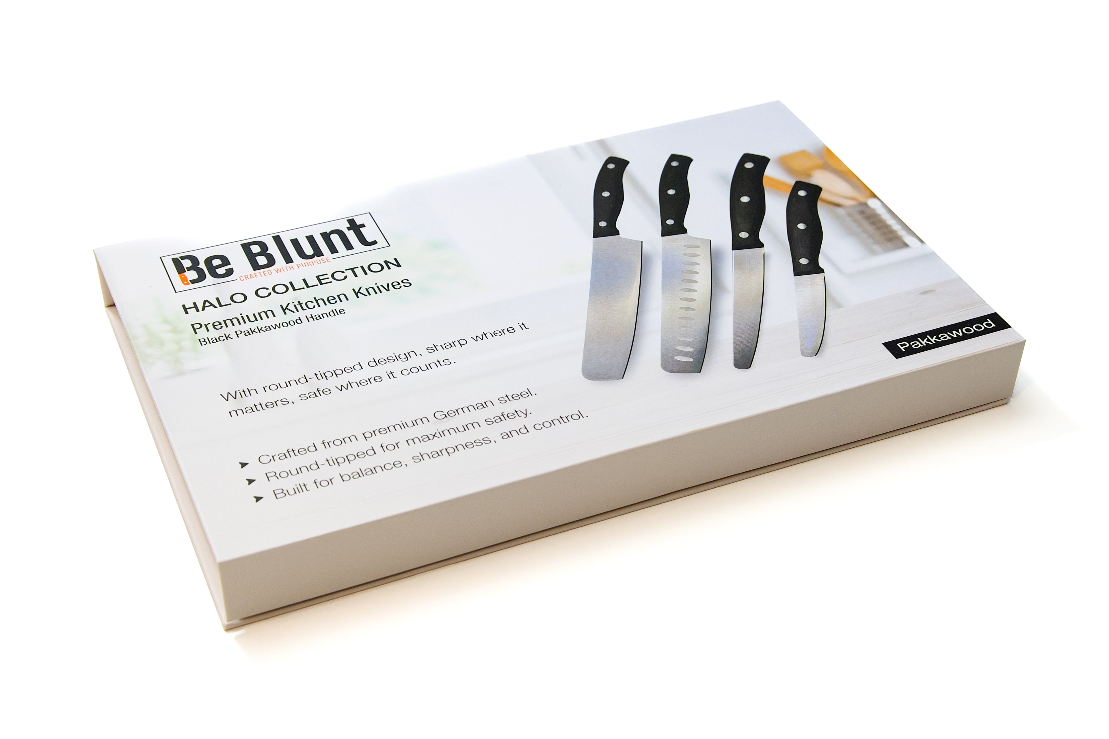 Premium Grade Round Tipped Safer Kitchen Knives (set of 4) Black Pakkawood