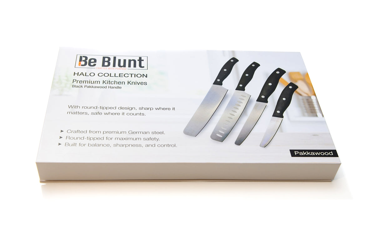 Premium Grade Round Tipped Safer Kitchen Knives (set of 4) Black Pakka ...