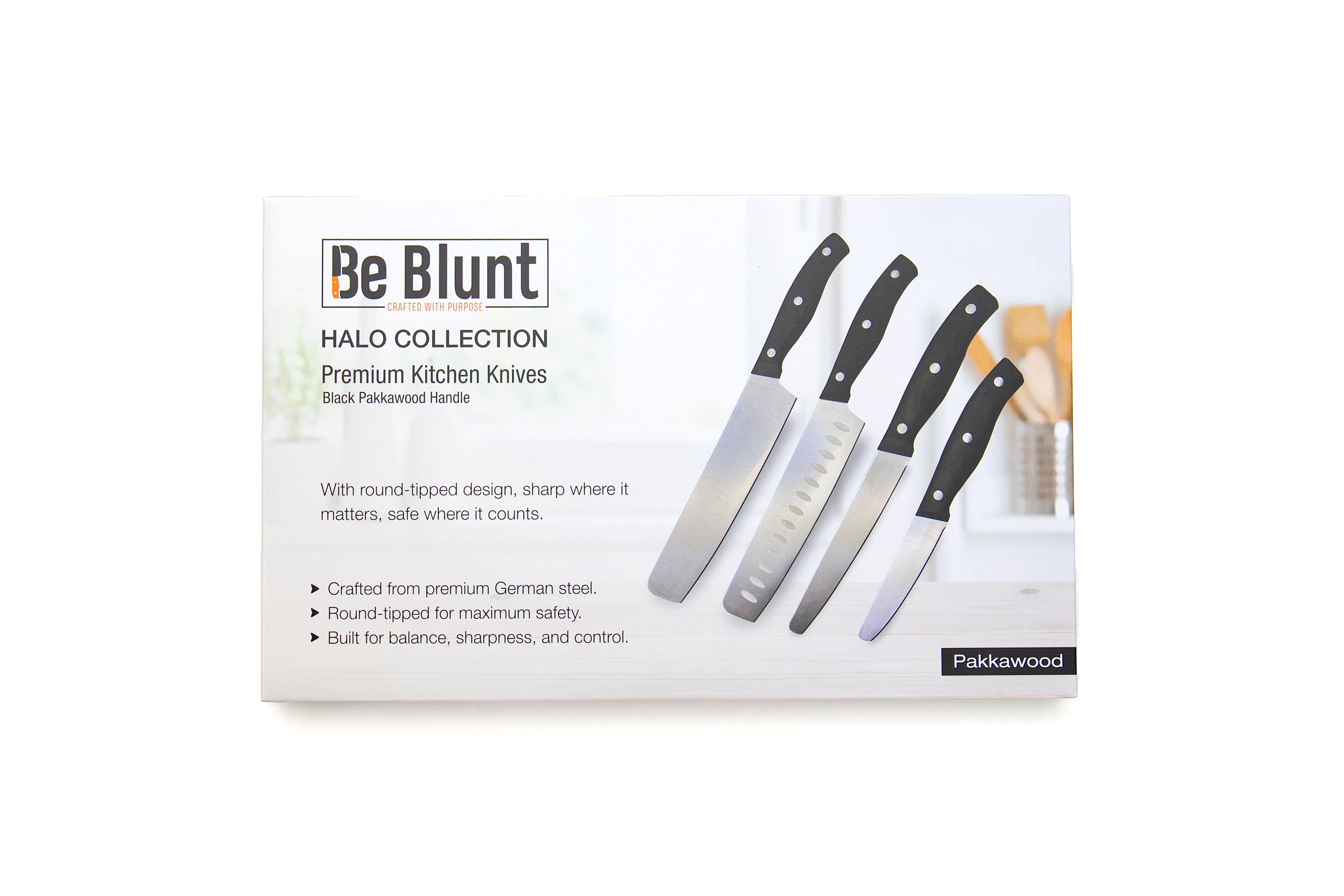 Premium Grade Round Tipped Safer Kitchen Knives (set of 4) Black Pakkawood