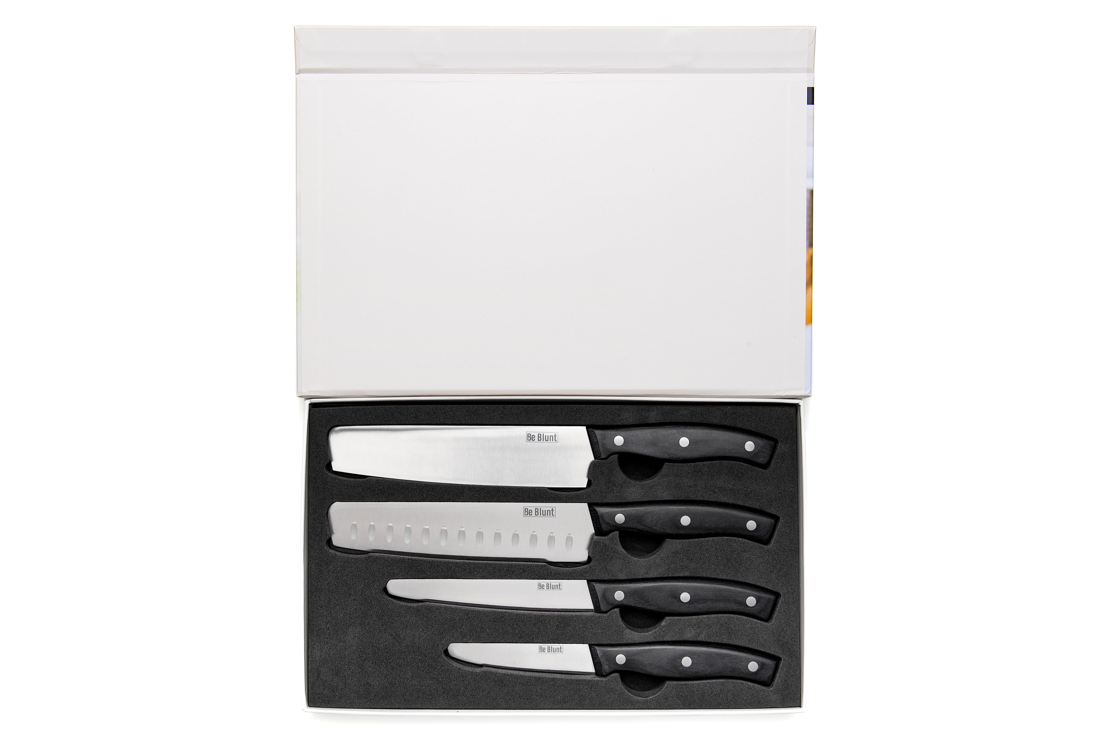 Premium Grade Round Tipped Safer Kitchen Knives (set of 4) Black Pakkawood