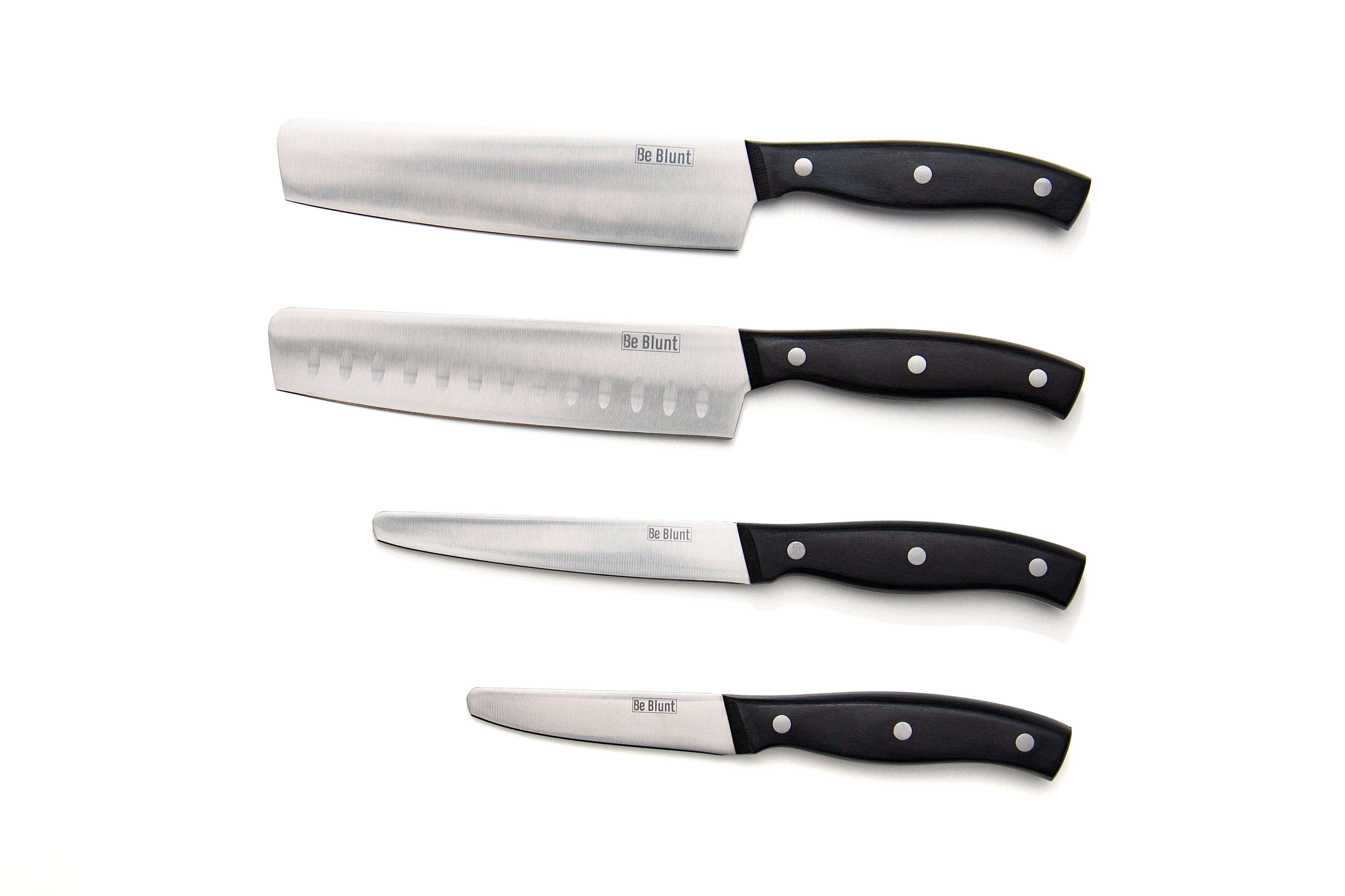 Premium Grade Round Tipped Safer Kitchen Knives (set of 4) Black Pakkawood
