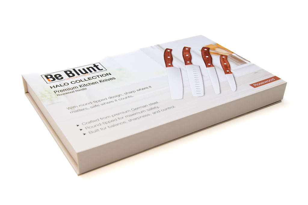 Premium Grade Round Tipped Safer Kitchen Knives (Set of 4) Rosewood