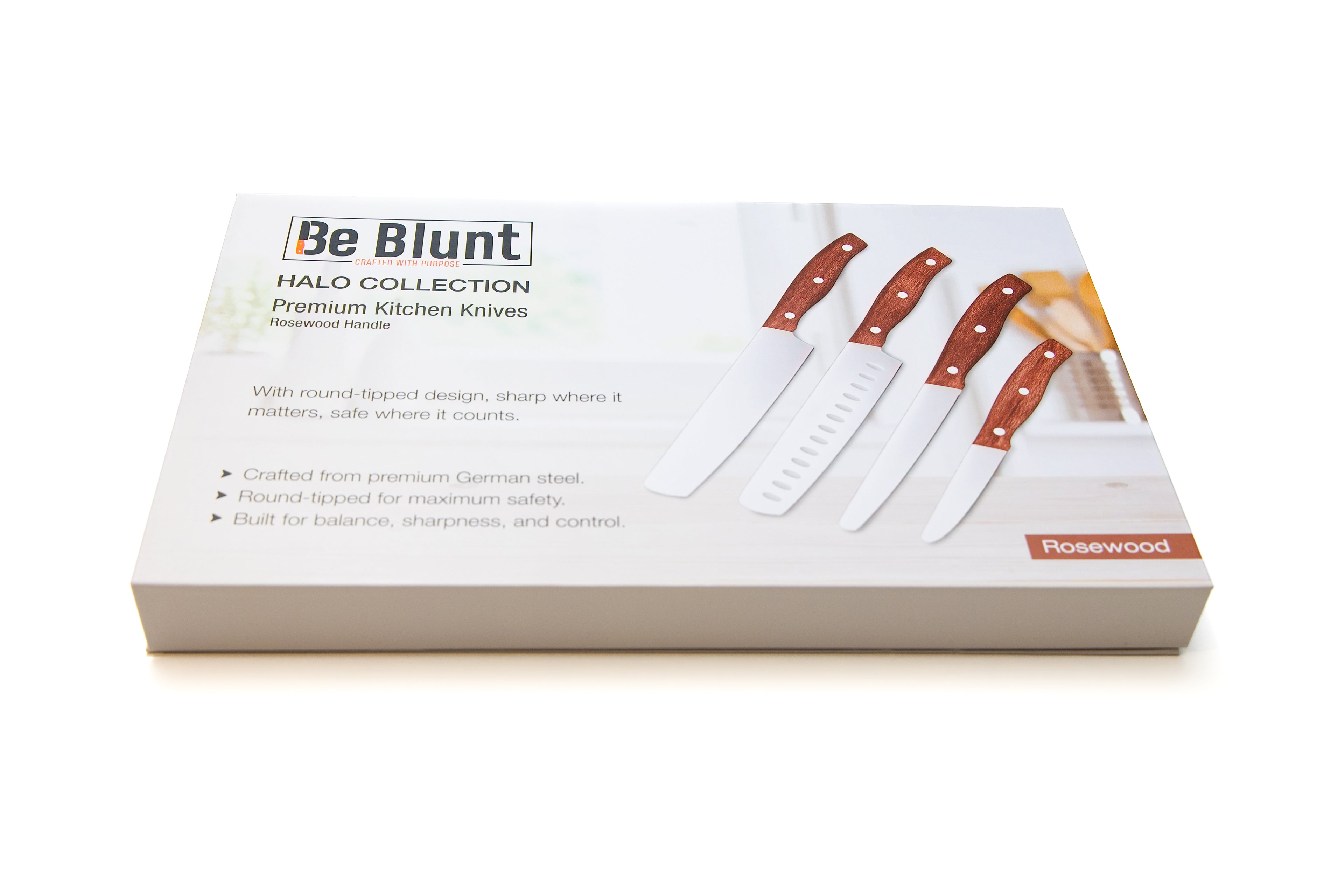 Premium Grade Round Tipped Safer Kitchen Knives (Set of 4) Rosewood