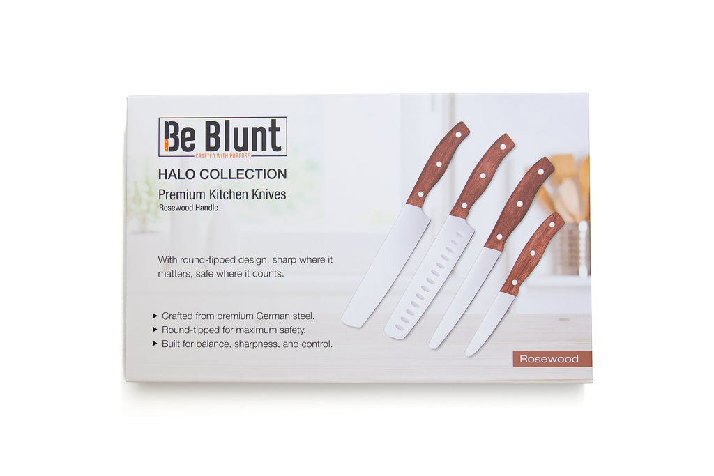 Premium Grade Round Tipped Safer Kitchen Knives (Set of 4) Rosewood