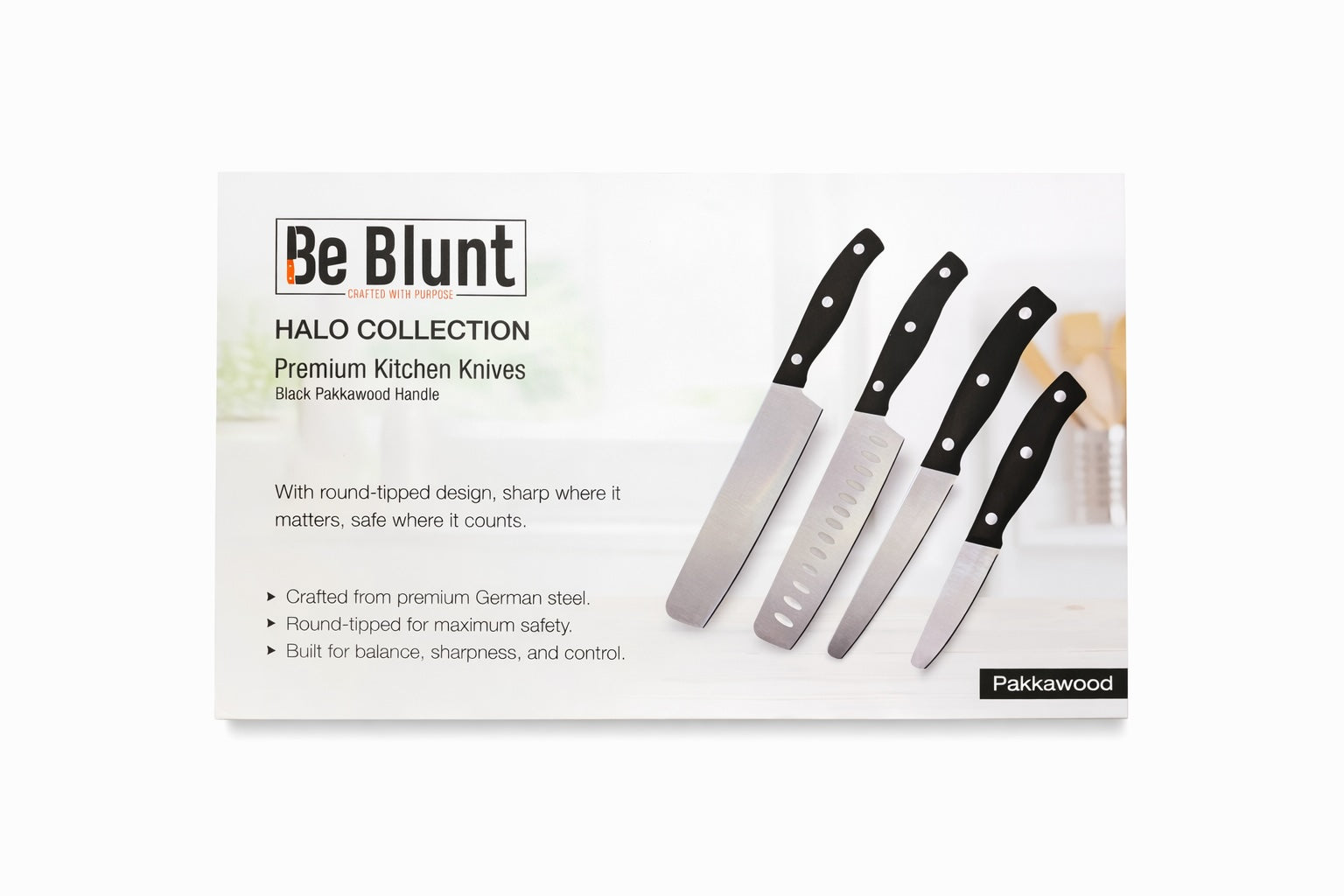 Premium Grade Round Tipped Safer Kitchen Knives (set of 4) Black Pakawood