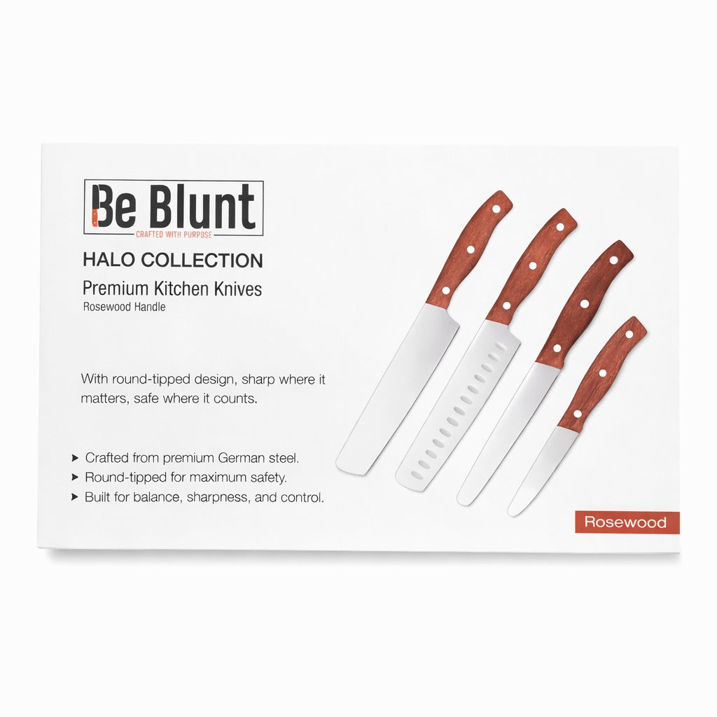 Premium Grade Round Tipped Safer Kitchen Knives (Set of 4) Rosewood